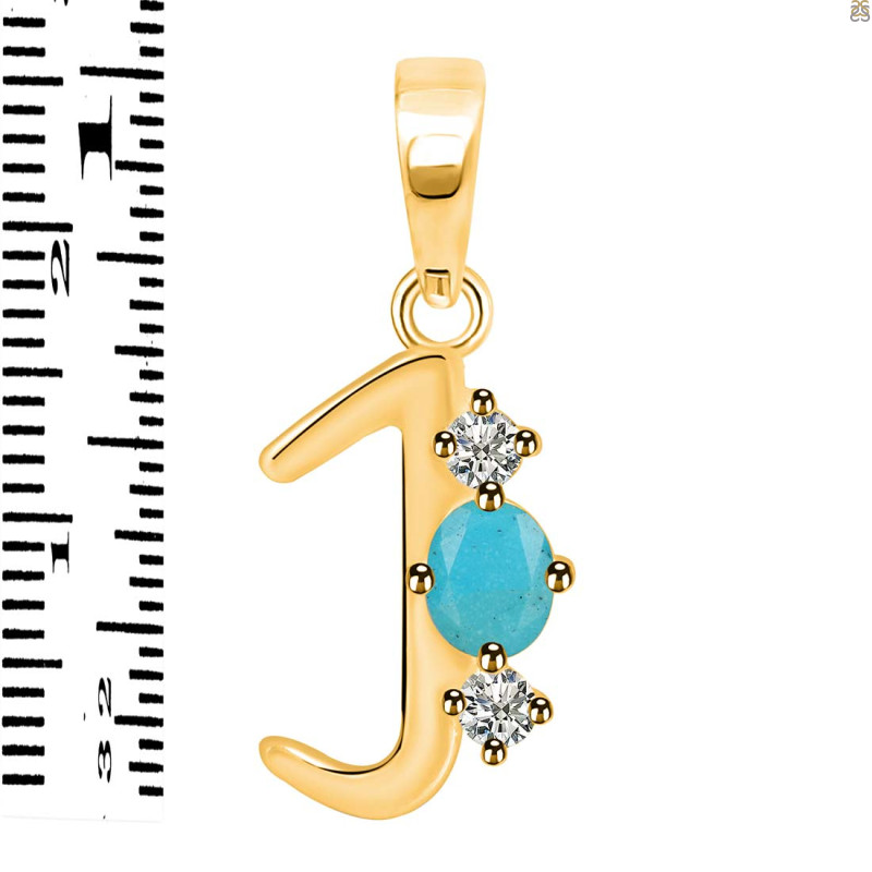 Turquoise & White Topaz Alphabet J Pendant TRQ-RDA-62.