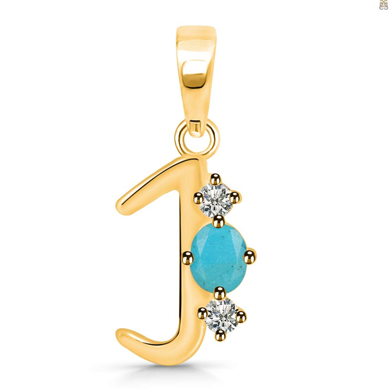 Turquoise & White Topaz Alphabet J Pendant TRQ-RDA-62.