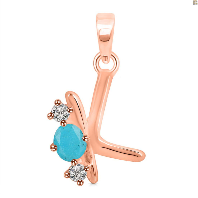 Turquoise & White Topaz Alphabet K Pendant TRQ-RDA-63.