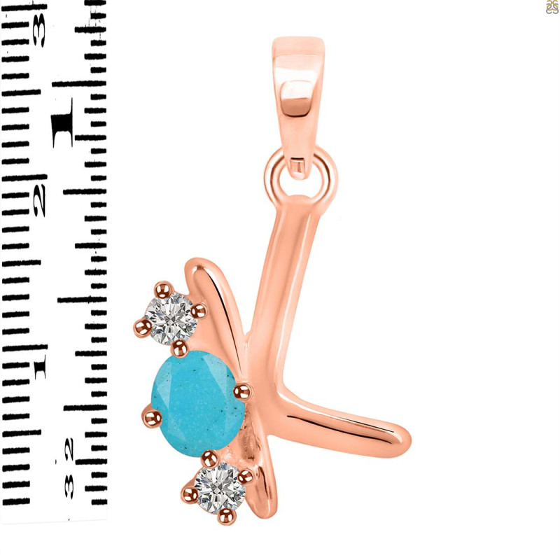 Turquoise & White Topaz Alphabet K Pendant TRQ-RDA-63.