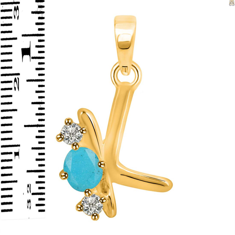 Turquoise & White Topaz Alphabet K Pendant TRQ-RDA-63.
