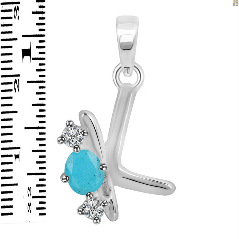Turquoise & White Topaz Alphabet K Pendant TRQ-RDA-63.