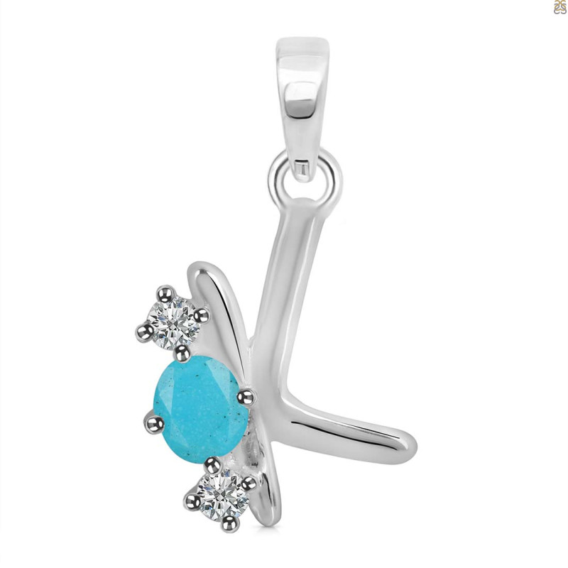 Turquoise & White Topaz Alphabet K Pendant TRQ-RDA-63.