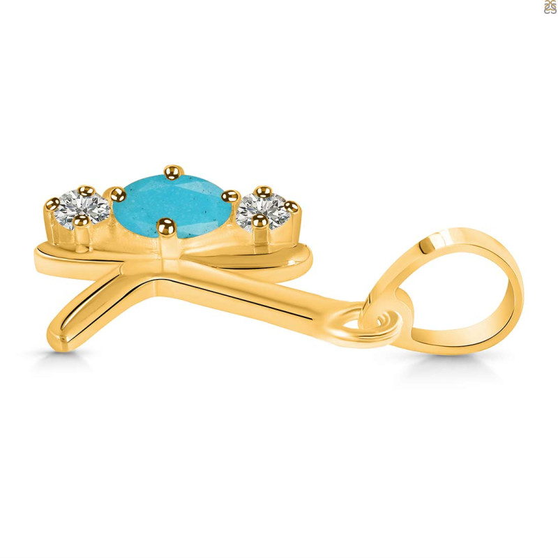 Turquoise & White Topaz Alphabet K Pendant TRQ-RDA-63.