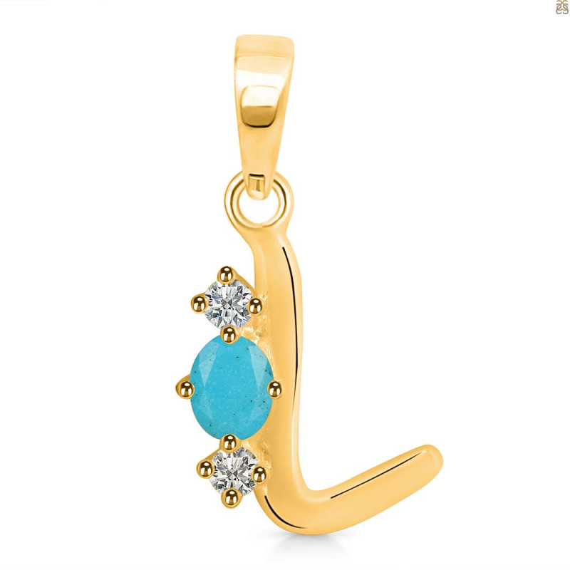 Turquoise & White Topaz Alphabet L Pendant TRQ-RDA-64.