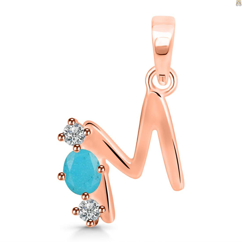 Turquoise & White Topaz Alphabet M Pendant TRQ-RDA-65.