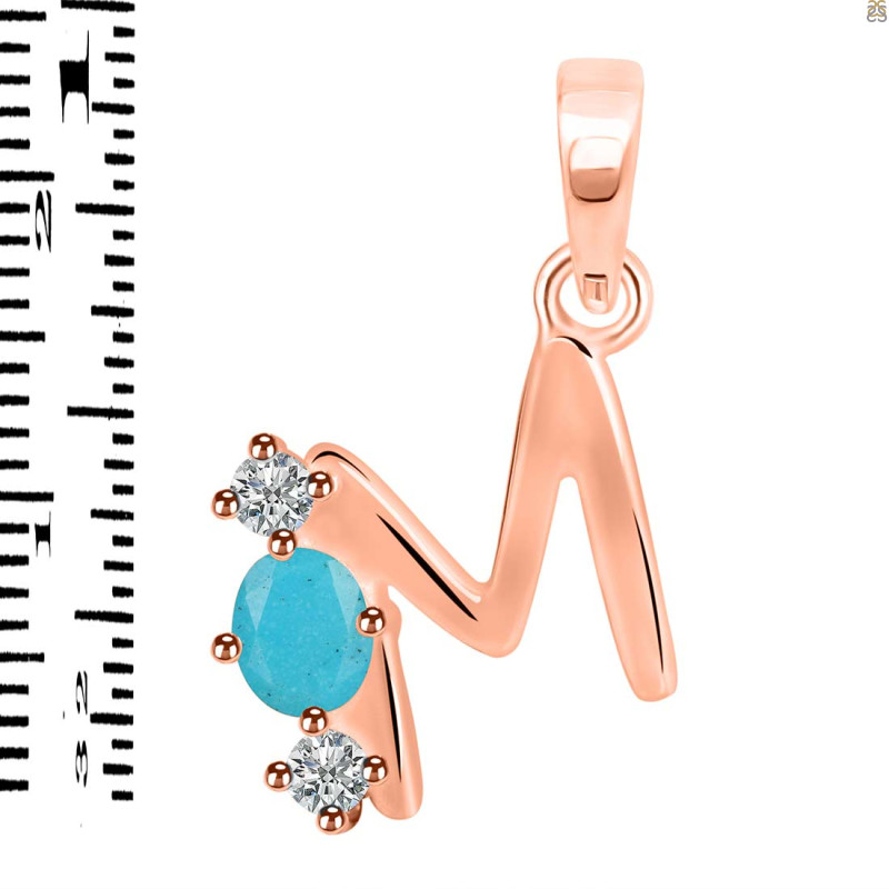 Turquoise & White Topaz Alphabet M Pendant TRQ-RDA-65.