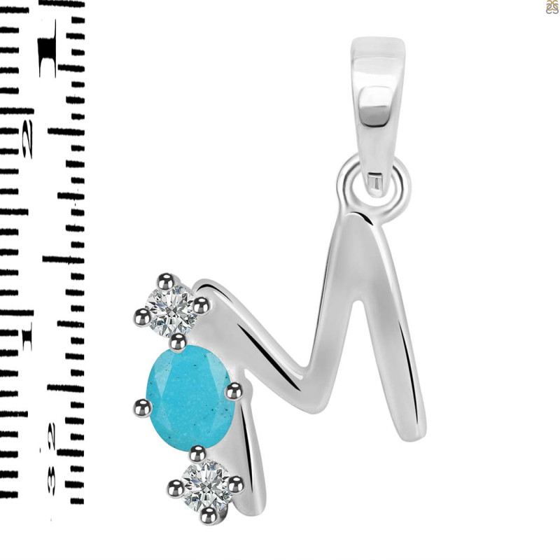 Turquoise & White Topaz Alphabet M Pendant TRQ-RDA-65.