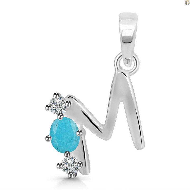 Turquoise & White Topaz Alphabet M Pendant TRQ-RDA-65.