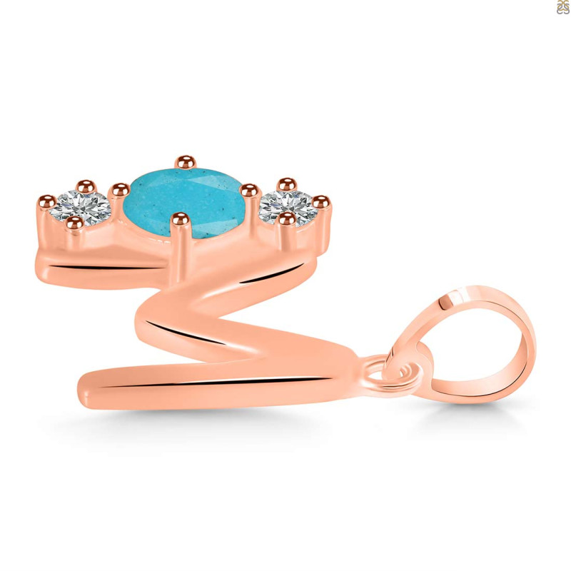 Turquoise & White Topaz Alphabet M Pendant TRQ-RDA-65.