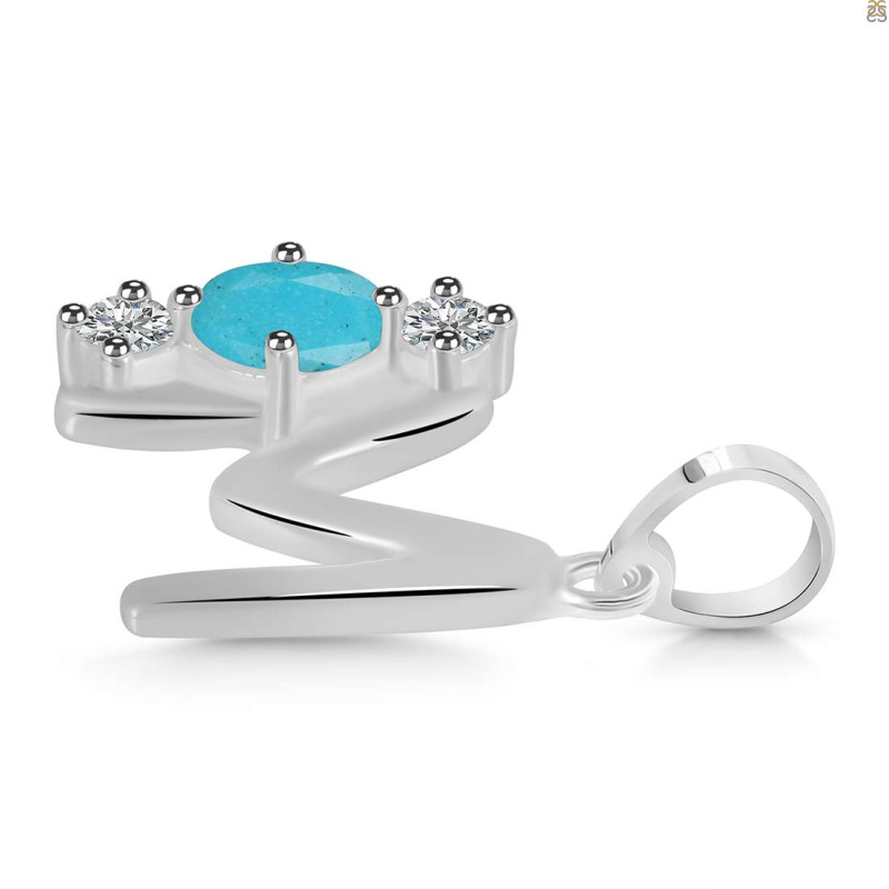 Turquoise & White Topaz Alphabet M Pendant