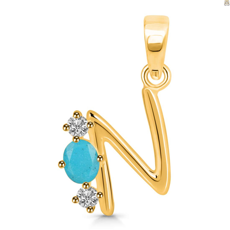 Turquoise & White Topaz Alphabet N Pendant TRQ-RDA-66.
