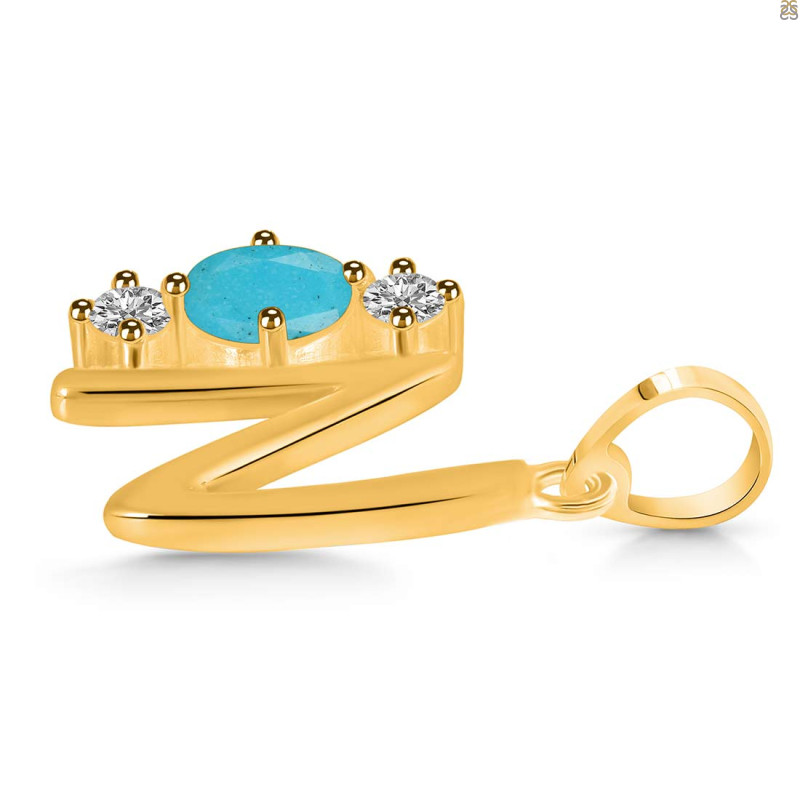 Turquoise & White Topaz Alphabet N Pendant TRQ-RDA-66.