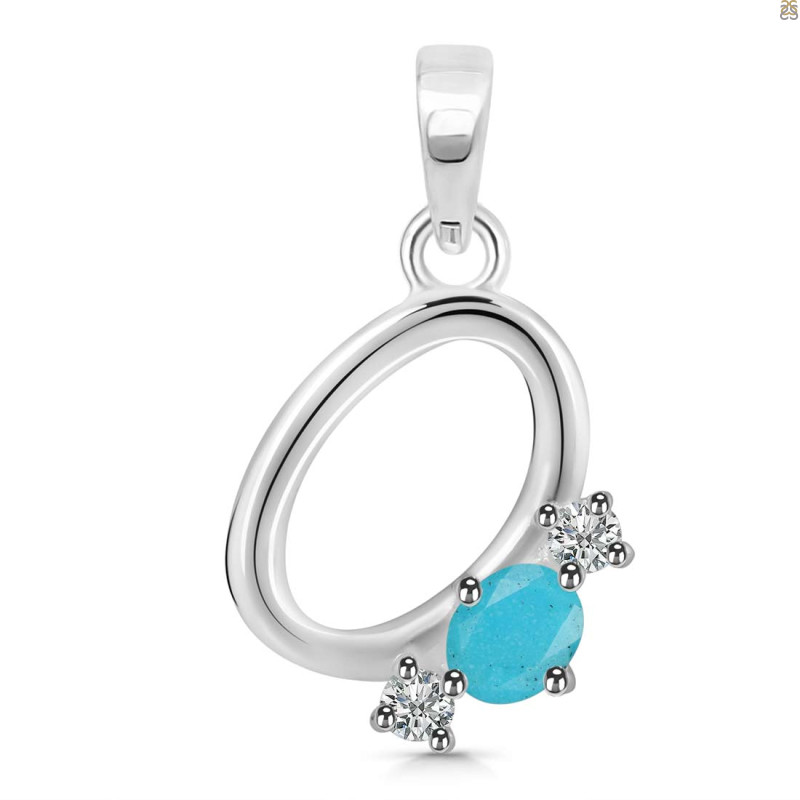 Turquoise & White Topaz Alphabet O Pendant TRQ-RDA-67.