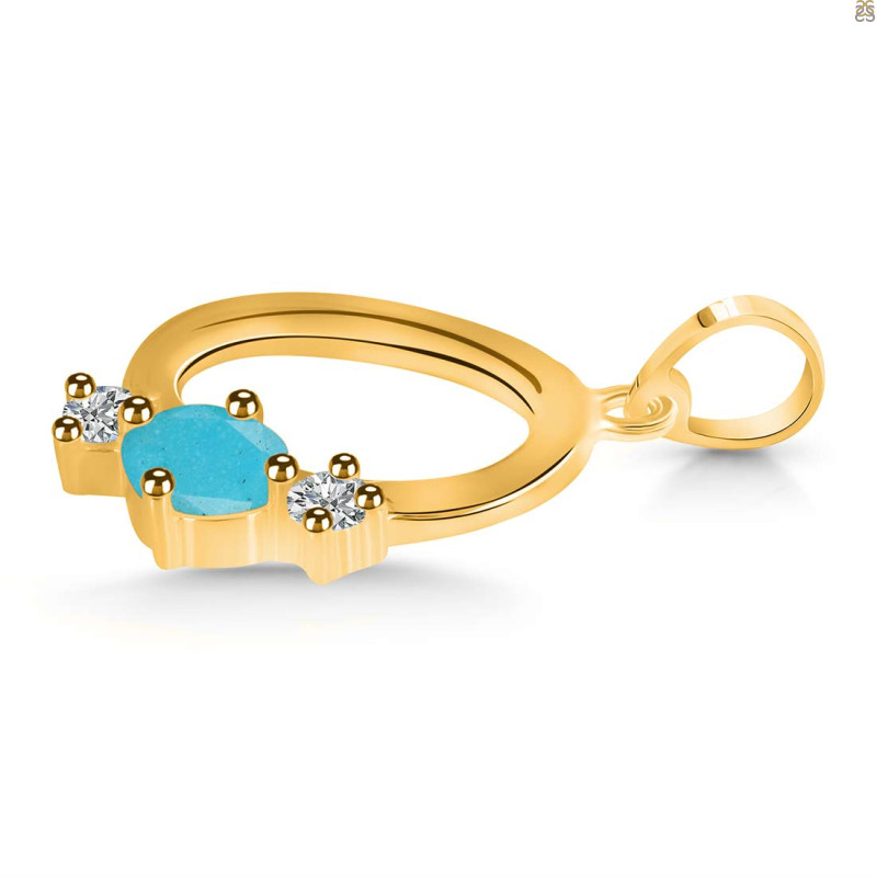 Turquoise & White Topaz Alphabet O Pendant TRQ-RDA-67.