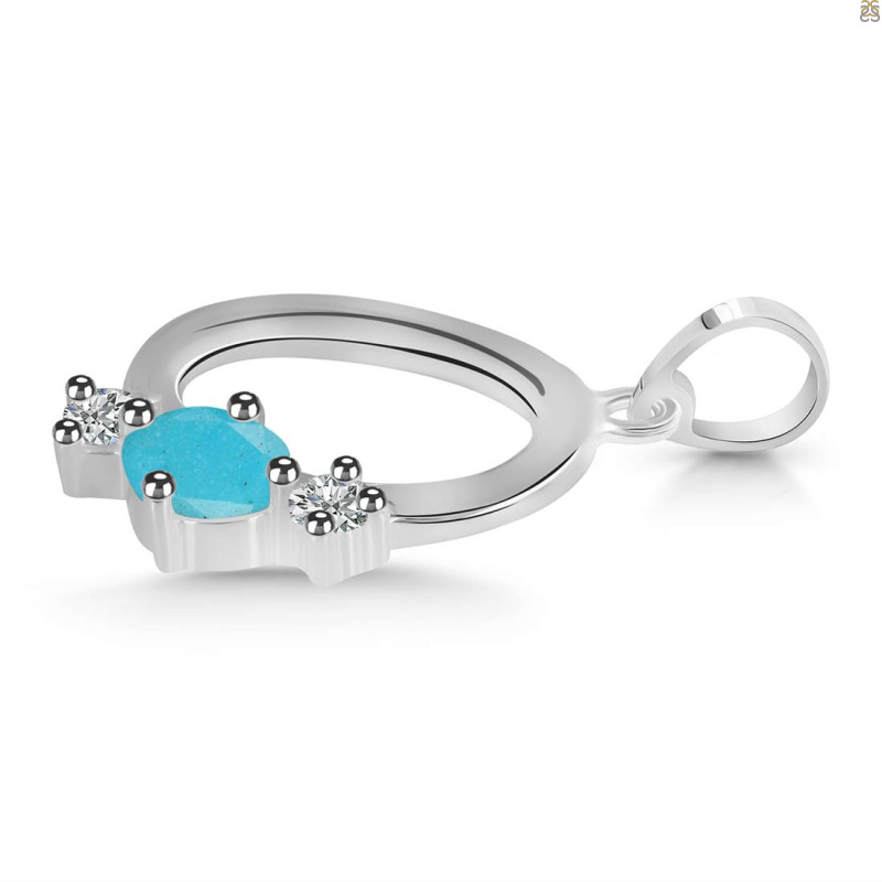 Turquoise & White Topaz Alphabet O Pendant