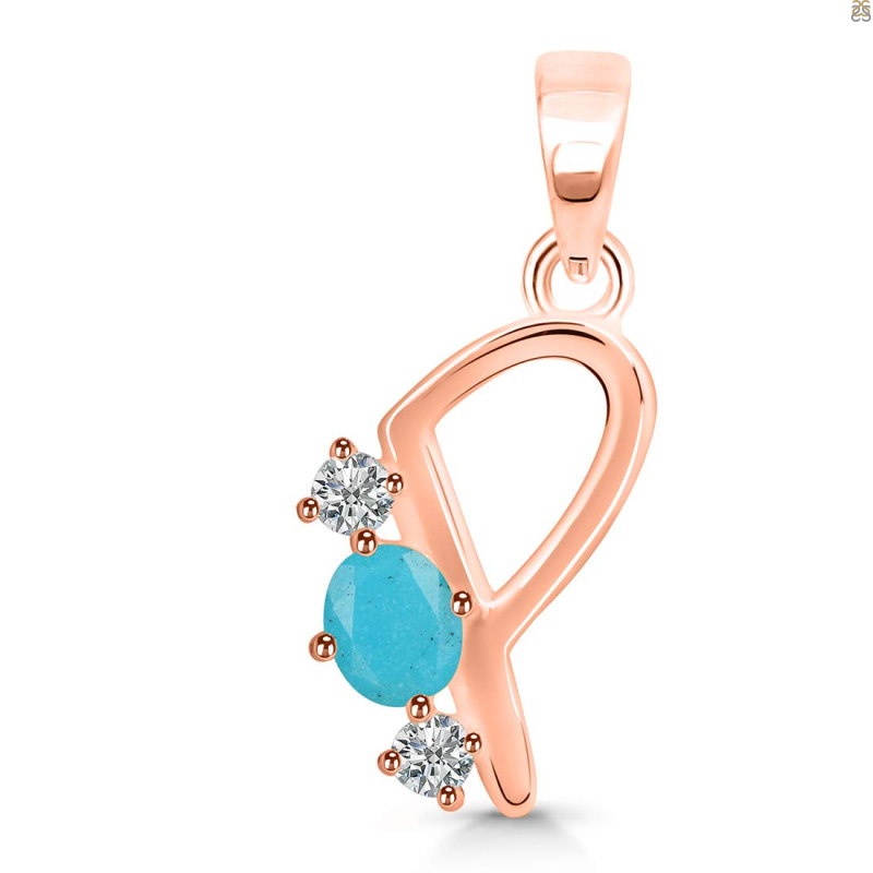 Turquoise & White Topaz Alphabet P Pendant TRQ-RDA-68.