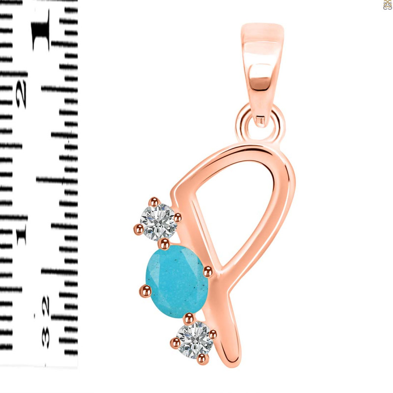 Turquoise & White Topaz Alphabet P Pendant TRQ-RDA-68.