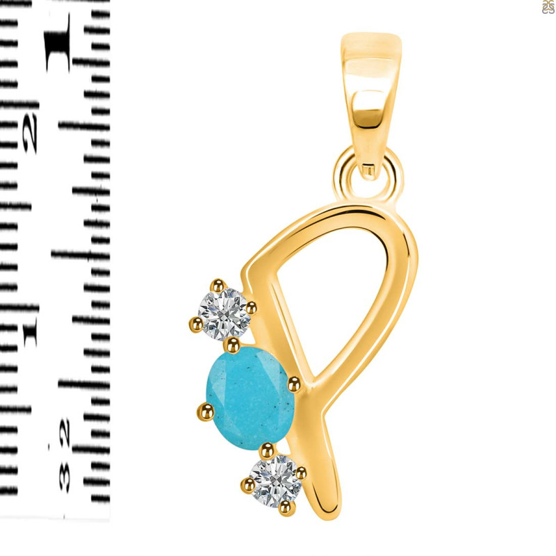 Turquoise & White Topaz Alphabet P Pendant TRQ-RDA-68.
