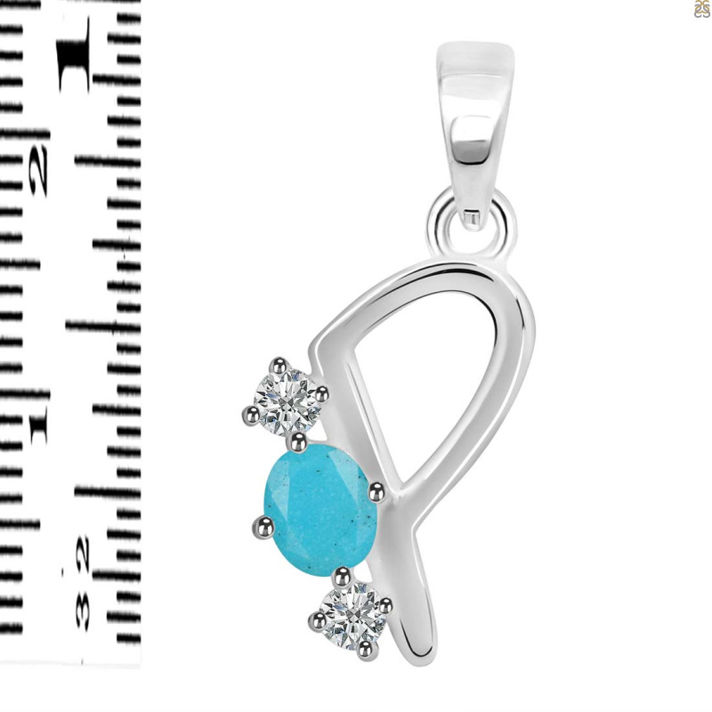Turquoise & White Topaz Alphabet P Pendant TRQ-RDA-68.