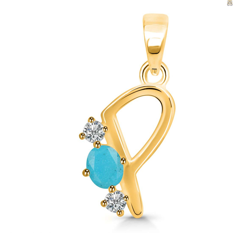 Turquoise & White Topaz Alphabet P Pendant TRQ-RDA-68.