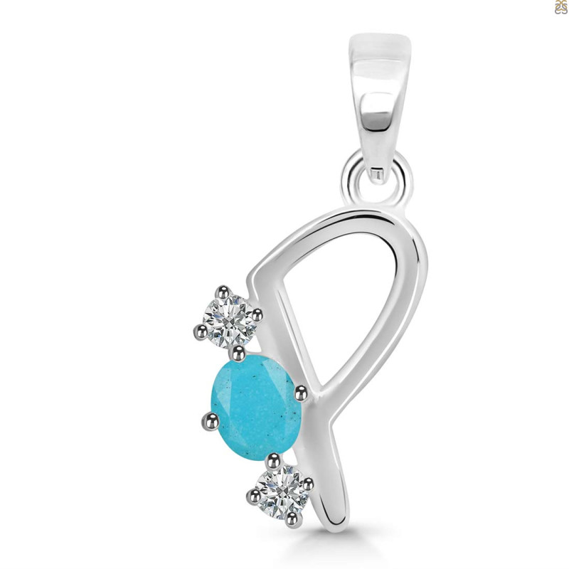 Turquoise & White Topaz Alphabet P Pendant TRQ-RDA-68.