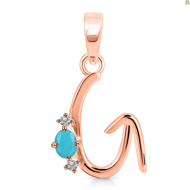 Turquoise & White Topaz Alphabet G Pendant TRQ-RDA-7.