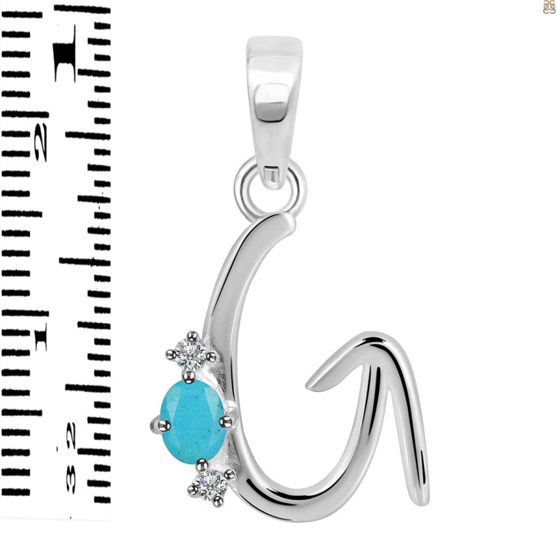 Turquoise & White Topaz Alphabet G Pendant TRQ-RDA-7.