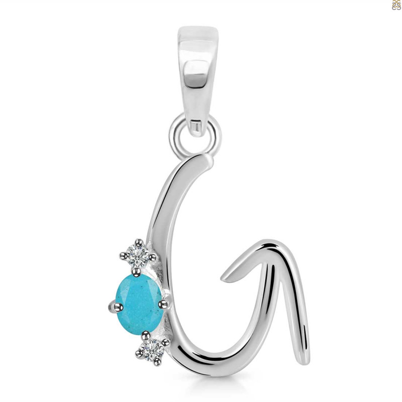 Turquoise & White Topaz Alphabet G Pendant TRQ-RDA-7.