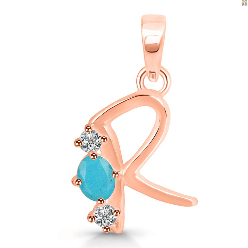 Turquoise & White Topaz Alphabet R Pendant TRQ-RDA-70.
