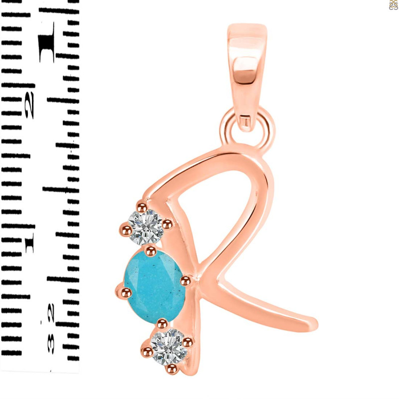 Turquoise & White Topaz Alphabet R Pendant TRQ-RDA-70.