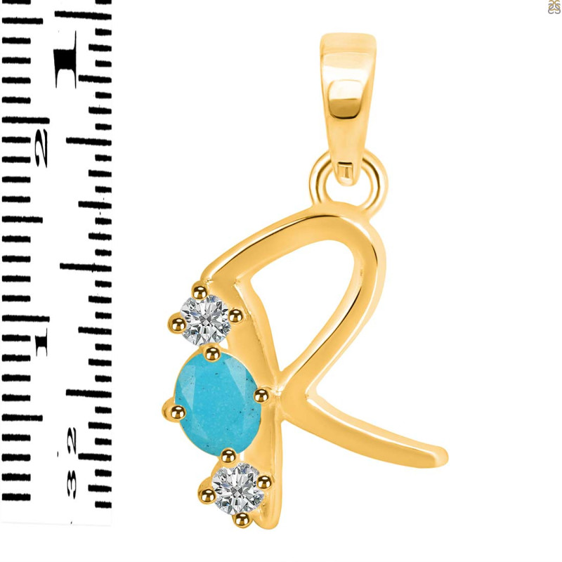 Turquoise & White Topaz Alphabet R Pendant TRQ-RDA-70.