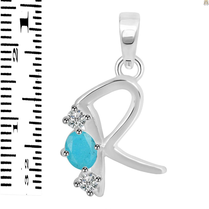 Turquoise & White Topaz Alphabet R Pendant TRQ-RDA-70.