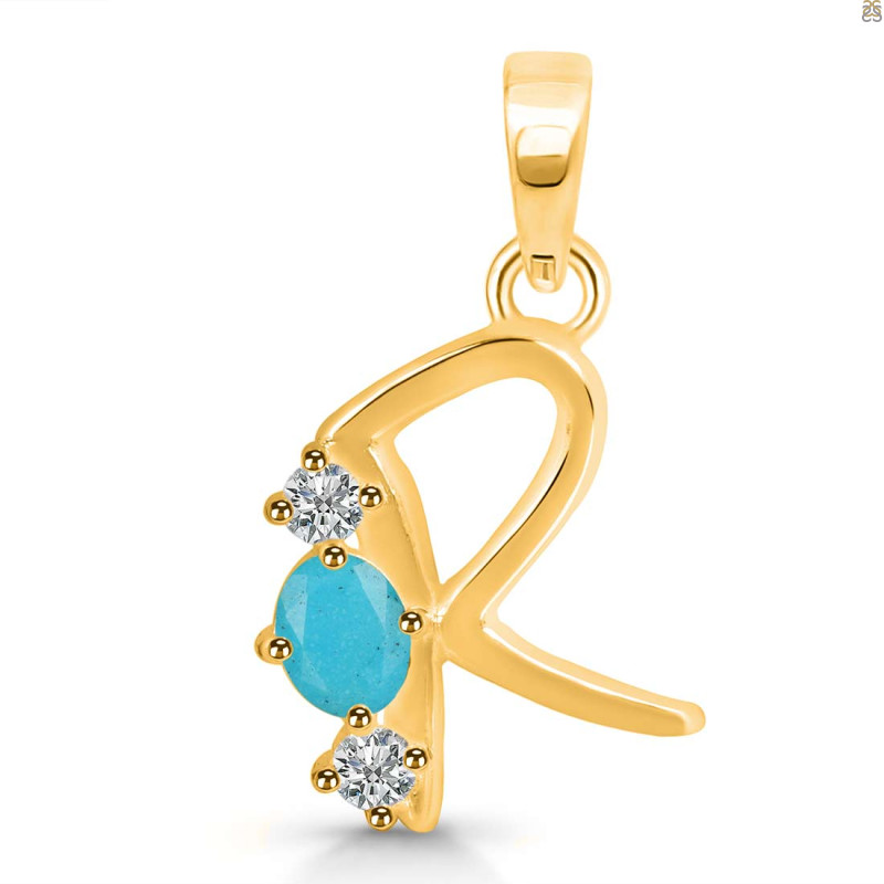 Turquoise & White Topaz Alphabet R Pendant TRQ-RDA-70.