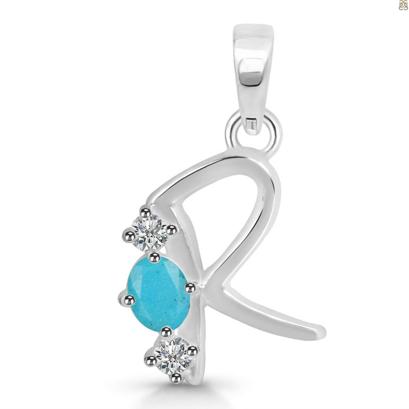 Turquoise & White Topaz Alphabet R Pendant TRQ-RDA-70.