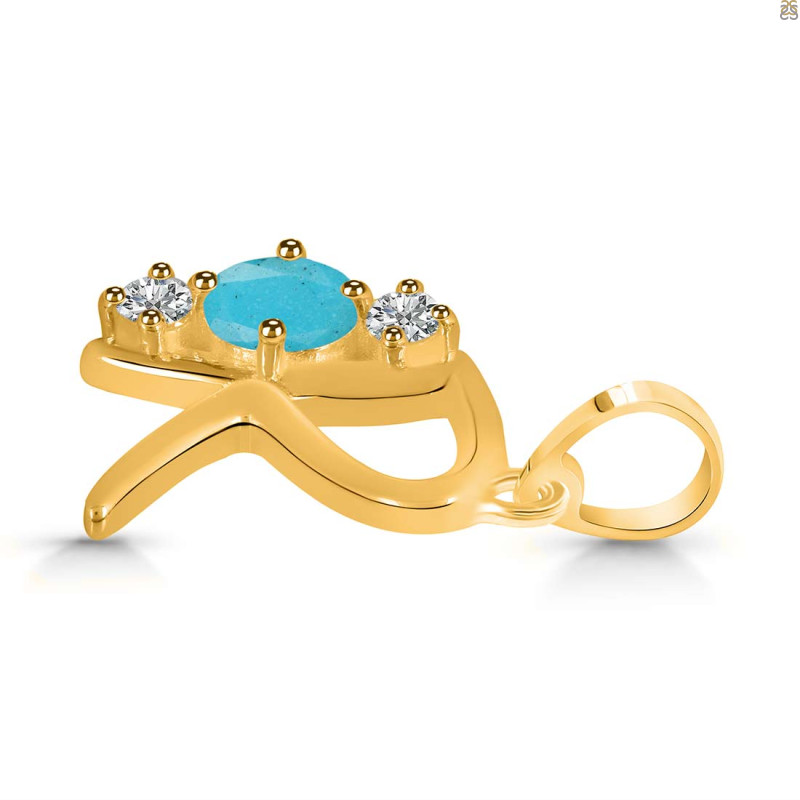 Turquoise & White Topaz Alphabet R Pendant TRQ-RDA-70.
