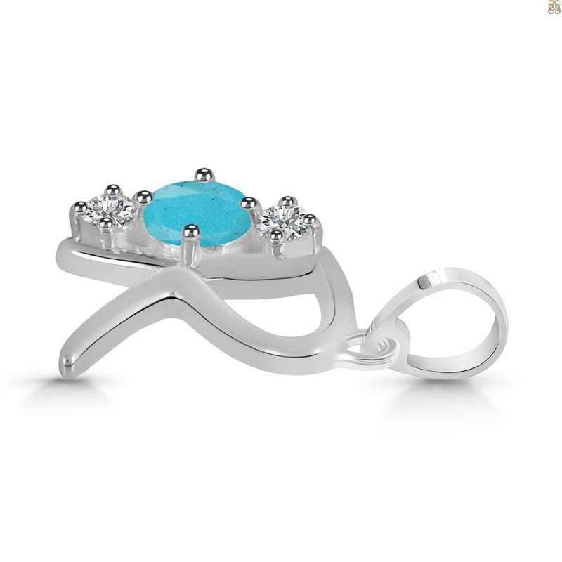 Turquoise & White Topaz Alphabet R Pendant