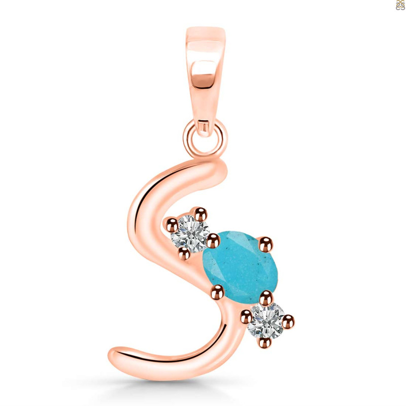 Turquoise & White Topaz Alphabet S Pendant TRQ-RDA-71.