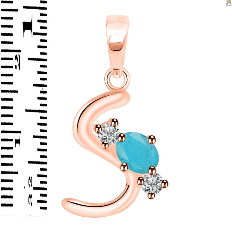 Turquoise & White Topaz Alphabet S Pendant TRQ-RDA-71.