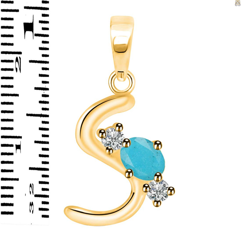 Turquoise & White Topaz Alphabet S Pendant TRQ-RDA-71.