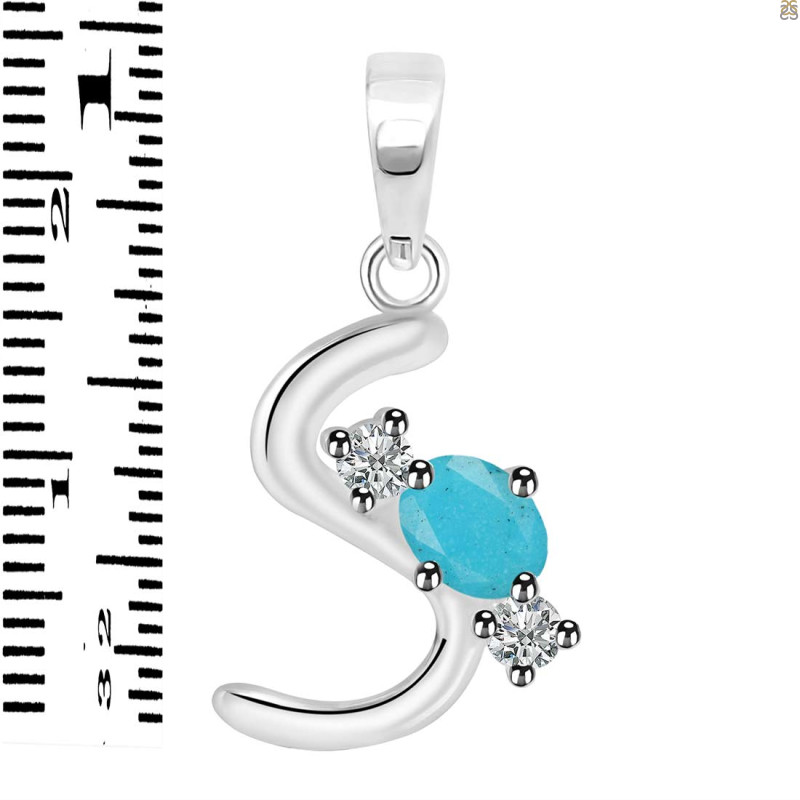 Turquoise & White Topaz Alphabet S Pendant TRQ-RDA-71.