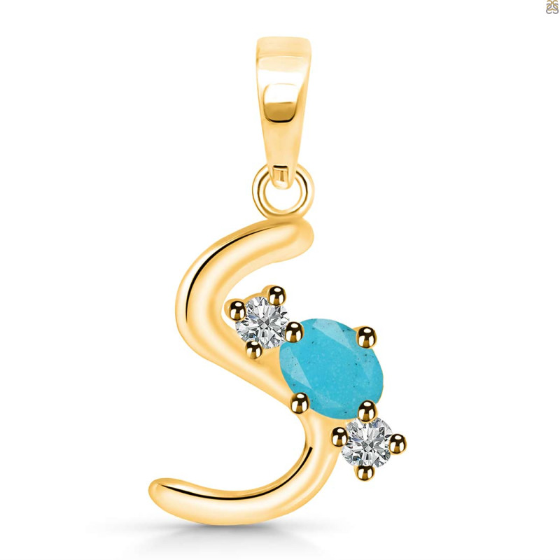 Turquoise & White Topaz Alphabet S Pendant TRQ-RDA-71.