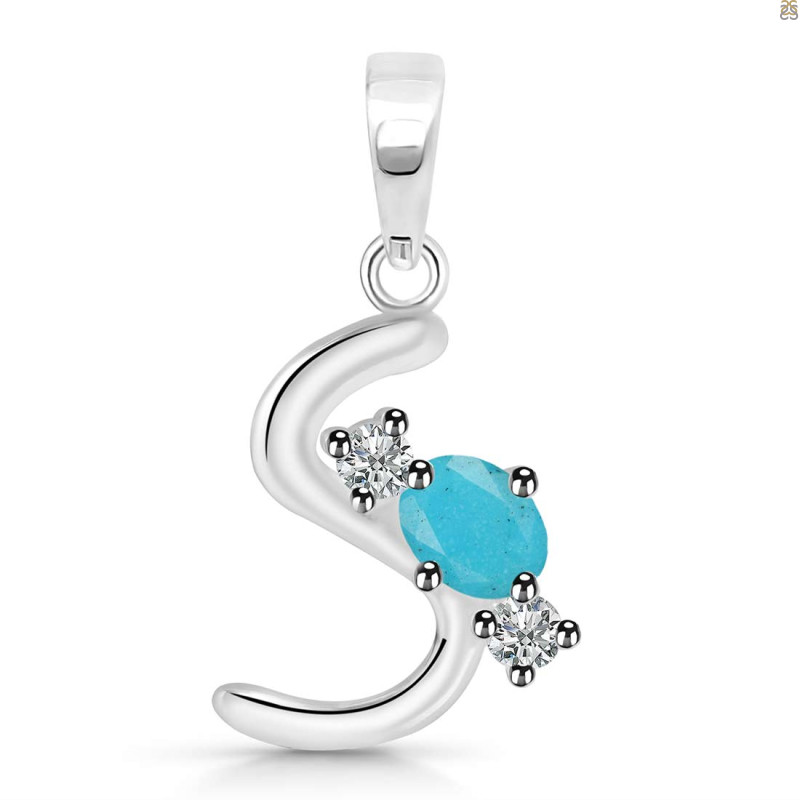 Turquoise & White Topaz Alphabet S Pendant TRQ-RDA-71.