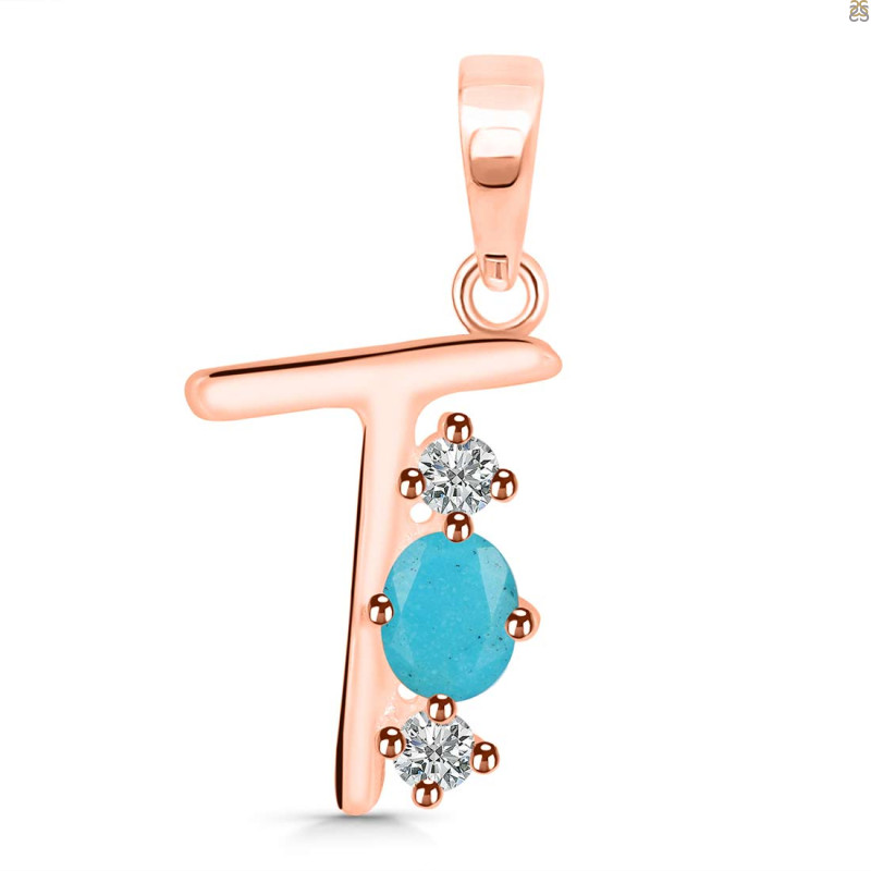 Turquoise & White Topaz Alphabet T Pendant TRQ-RDA-72.