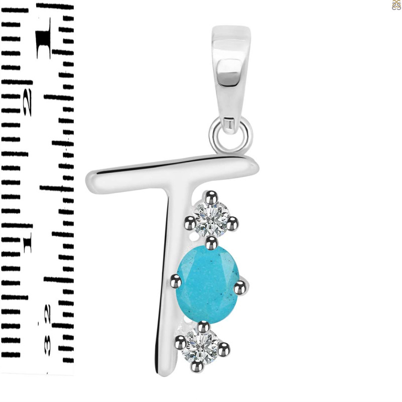 Turquoise & White Topaz Alphabet T Pendant TRQ-RDA-72.