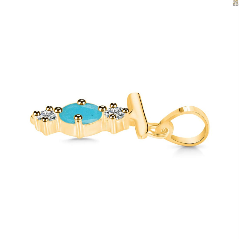 Turquoise & White Topaz Alphabet T Pendant TRQ-RDA-72.