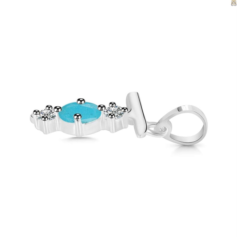 Turquoise & White Topaz Alphabet T Pendant