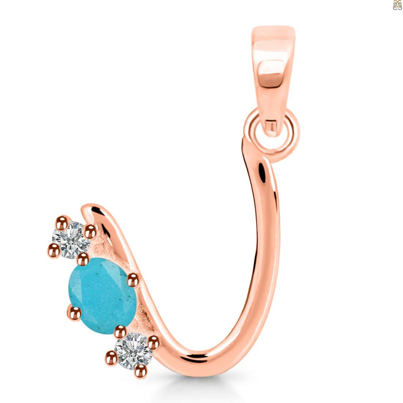 Turquoise & White Topaz Alphabet U Pendant TRQ-RDA-73.