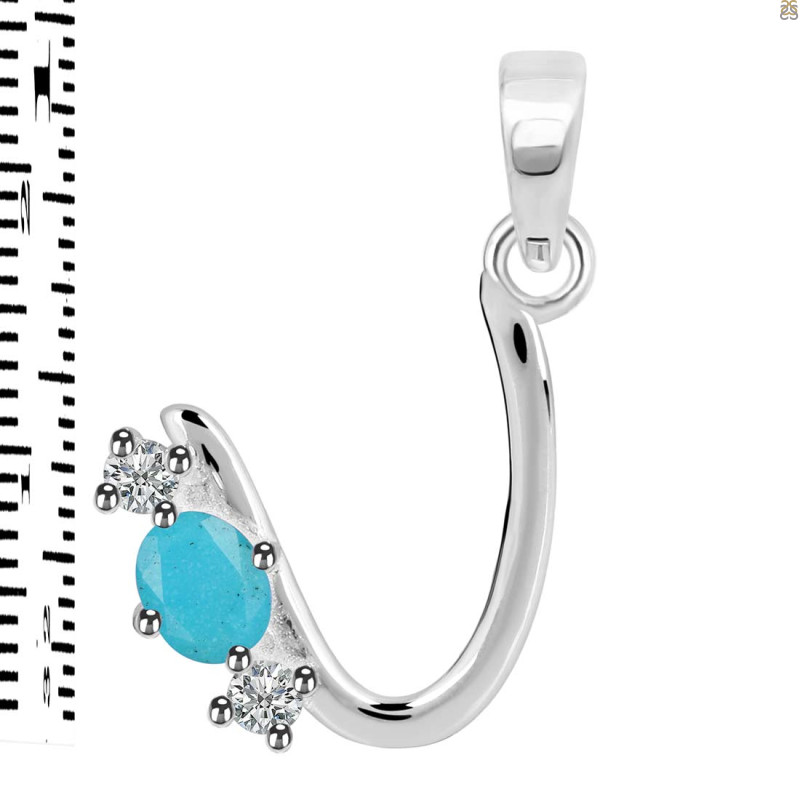 Turquoise & White Topaz Alphabet U Pendant TRQ-RDA-73.