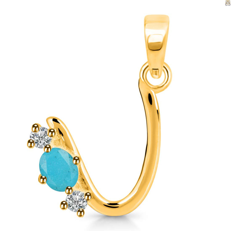 Turquoise & White Topaz Alphabet U Pendant TRQ-RDA-73.